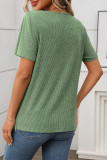 V-Neck Short Sleeved Button Knit T-Shirt