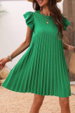 Solid Color Pleated Ruffled Short Sleeved Dress