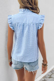 Striped Lace Lotus Leaf Short Sleeved Shirt