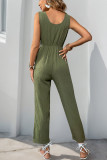 Solid Color V-Neck Sleeveless Jumpsuit