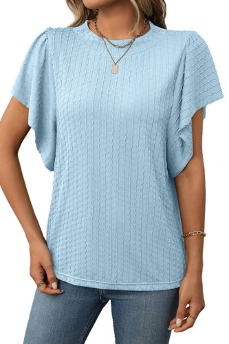 Round Neck Ruffle Sleeve Short Sleeved T-Shirt