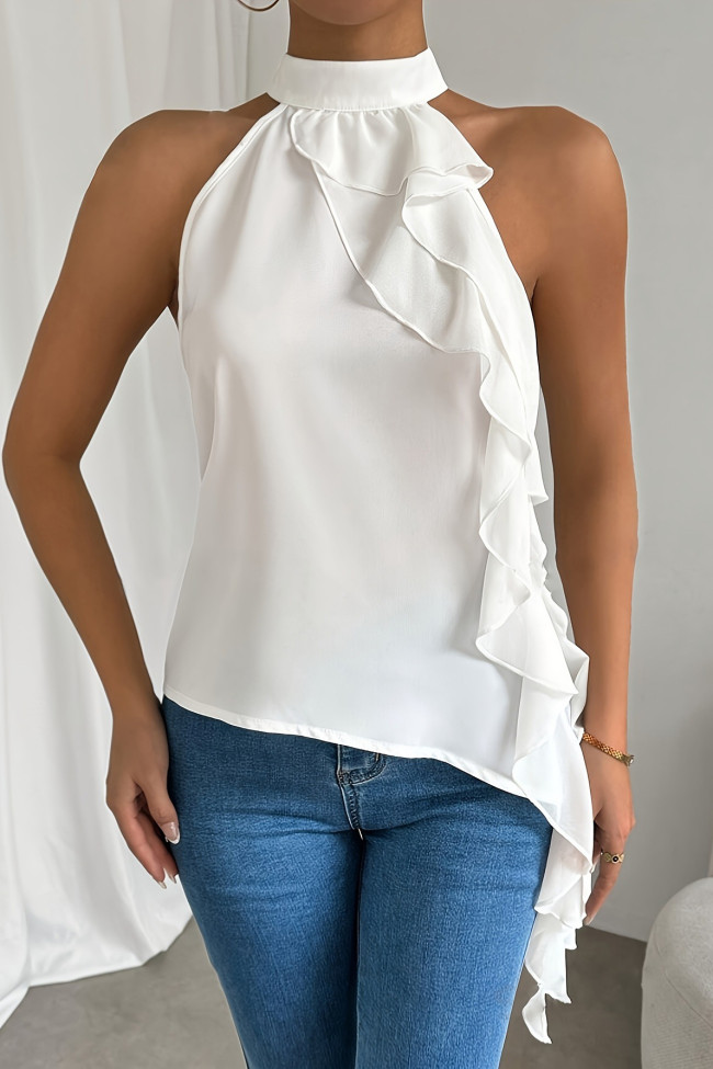 Hanging Neck Sleeveless Backless Vest Shirt