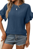 Solid Color Round Neck Ruffle Short Sleeved T-Shirt