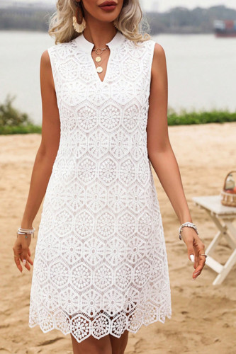 Vacation Style Lace Hollow Sleeveless Dress