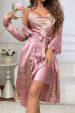 Large Size Long Sleeve Robe Nightgown Two-Piece Set