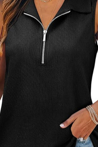 Polo Collar Zipper Casual Sleeveless Vest
