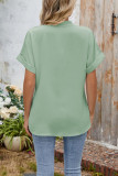V-Neck Short Seeved Button Chiffon Shirt
