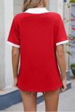 Lapel Contrasting Loose Short Sleeved T-Shirt