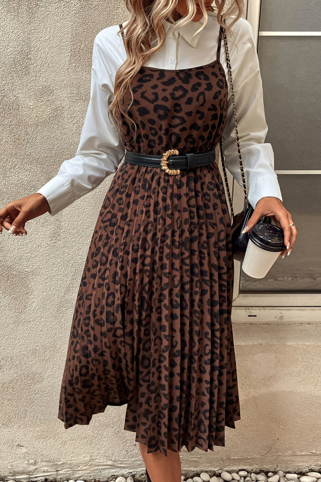 Leopard Pleated Camisole Sleeveless Dress