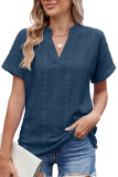 Jacquard V-Neck Short Sleeved Loose T-Shirt