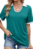 Lapel Contrasting Loose Short Sleeved T-Shirt