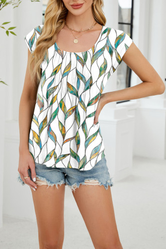 Printed Round Neck Loose Short Sleeved Shirt
