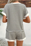 Striped Short Sleeved Shirt Sports Shorts Two-Piece Set