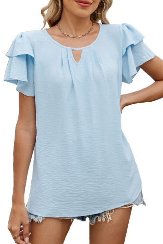 V-Neck Double-Layer Sleeve Chiffon T-Shirt