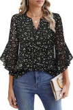 V-Neck Seven Quarter Ruffle Sleeve Chiffon Shirt