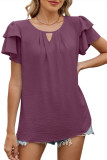 V-Neck Double-Layer Sleeve Chiffon T-Shirt
