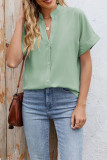 V-Neck Short Seeved Button Chiffon Shirt