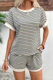 Striped Short Sleeved Shirt Sports Shorts Two-Piece Set