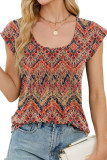 Printed Round Neck Loose Short Sleeved Shirt