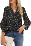 V-Neck Seven Quarter Ruffle Sleeve Chiffon Shirt