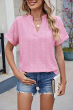 Jacquard V-Neck Short Sleeved Loose T-Shirt