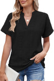 Jacquard V-Neck Short Sleeved Loose T-Shirt