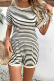 Striped Short Sleeved Shirt Sports Shorts Two-Piece Set