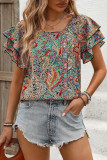 Round Neck Lotus Leaf Double-Layer Sleeves Top