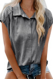 Checkered Printed Short Sleeved Lapel Shirt