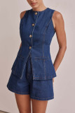 High Waisted Loose Denim Shorts Two-Piece Set