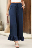 Solid Color Loose Ruffle Edge Cropped Pants