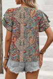 Round Neck Lotus Leaf Double-Layer Sleeves Top