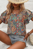 Round Neck Lotus Leaf Double-Layer Sleeves Top