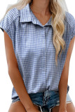 Checkered Printed Short Sleeved Lapel Shirt
