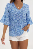 Casual Short Sleeved V-Neck Floral Printed Shirt