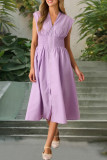 V-Neck Pleated Zipper Sleeveless Dress