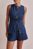 High Waisted Loose Denim Shorts Two-Piece Set