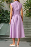 V-Neck Pleated Zipper Sleeveless Dress