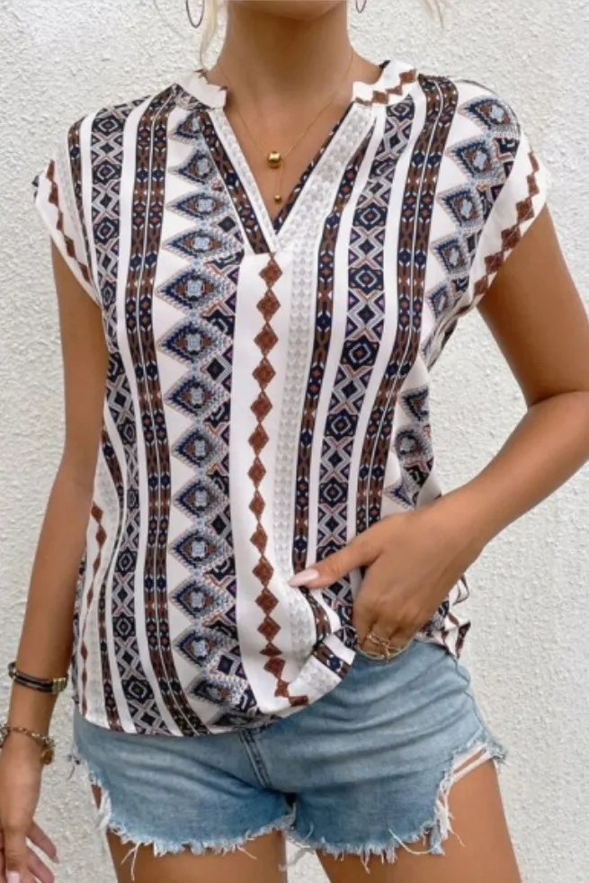 Summer Bohemian Bat Sleeve V-Neck Shirt