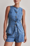 High Waisted Loose Denim Shorts Two-Piece Set
