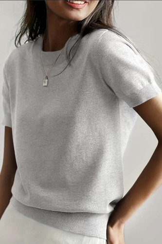 Round Neck Short Sleeved Loose Knit T-Shirt