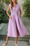 V-Neck Pleated Zipper Sleeveless Dress