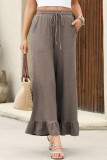 Solid Color Loose Ruffle Edge Cropped Pants
