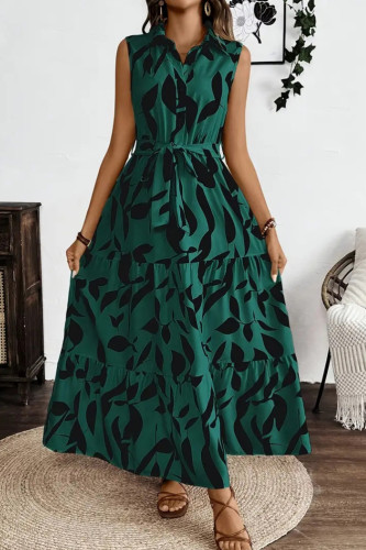 Lapel Sleeveless Waist Cinching Dress