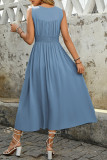 Solid Color Sleeveless V-Neck Button Slit Dress