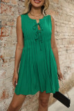 Fashion Pleated Sleeveless Solid Color Dress