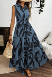 Lapel Sleeveless Waist Cinching Dress