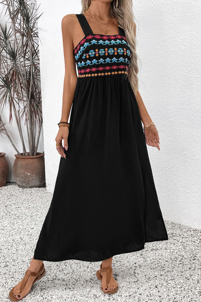 Ethnic Style Floral Embroidery Sleeveless Dress