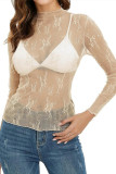 Half High Neck See Through Long Sleeved Mesh T-Shirt