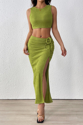 Sleeveless Vest Split Skirt Two-Piece Set